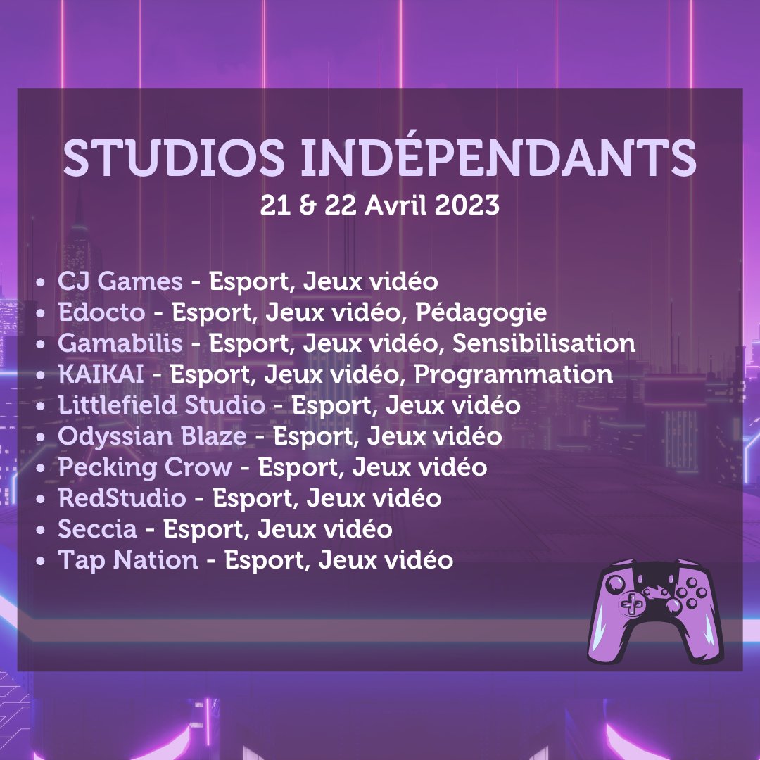 🎮 Studios Indépendants 🎮

Venez à la rencontre de studios indépendants, découvrir leur(s) jeu(x), discuter avec leurs développeurs pour en apprendre davantage sur l'univers de la création de jeux vidéo ! 🕹

L'évènement est GRATUIT sur inscription. ✨
➡️ digital-games.hauts-de-seine.fr