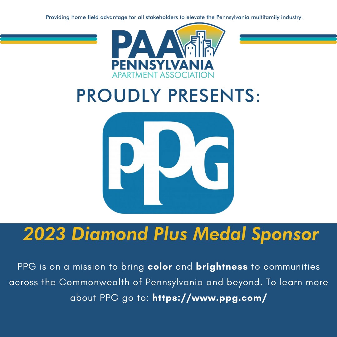 PAA_HQ's tweet image. Thank you to our 2023 #PAA Diamond Plus Medal Sponsor, PPG!  #PPG is a #DiamondPlus Sponsor this year and, on a mission, to bring #color and #brightness to communities. To learn more about PPG go to: ppg.com

#PAAMedalSponsor 💎➕
