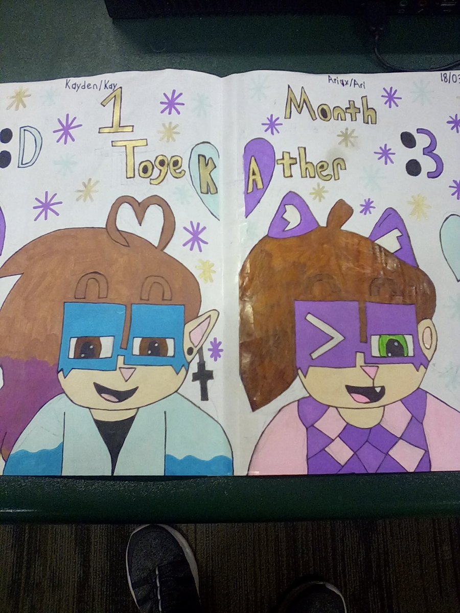 Ari_DrawzStuff's tweet photo. Day #9
YIPPEE!!! Today marks the 1 month anni(e)versary of mine and @love_collei's relationship!!! So, here's some art for this special day!!! Ilysm Kayden <333 
(ignore my foot in the background lmfao) https://t.co/kasGAeaT8R