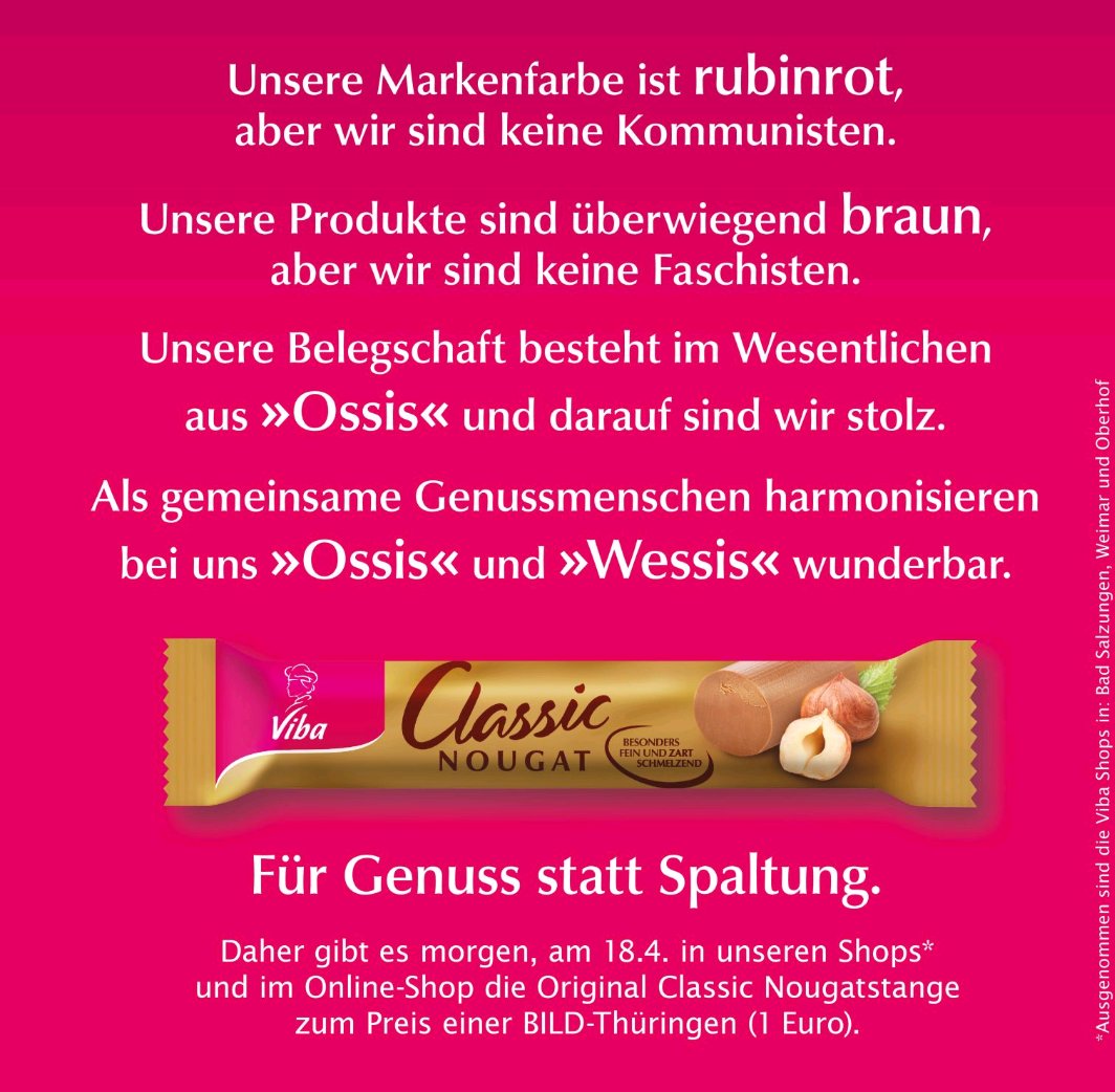 Sechs Läden abgeklappert, keine <a href="/vibasweets/">Viba sweets</a> #Nougatstange mehr zu kriegen. Aber noch viele <a href="/BILD/">BILD</a> im Zeitungsständer. Läuft also, Herr #Doepfner 😉 #ideenplanetost #ossis