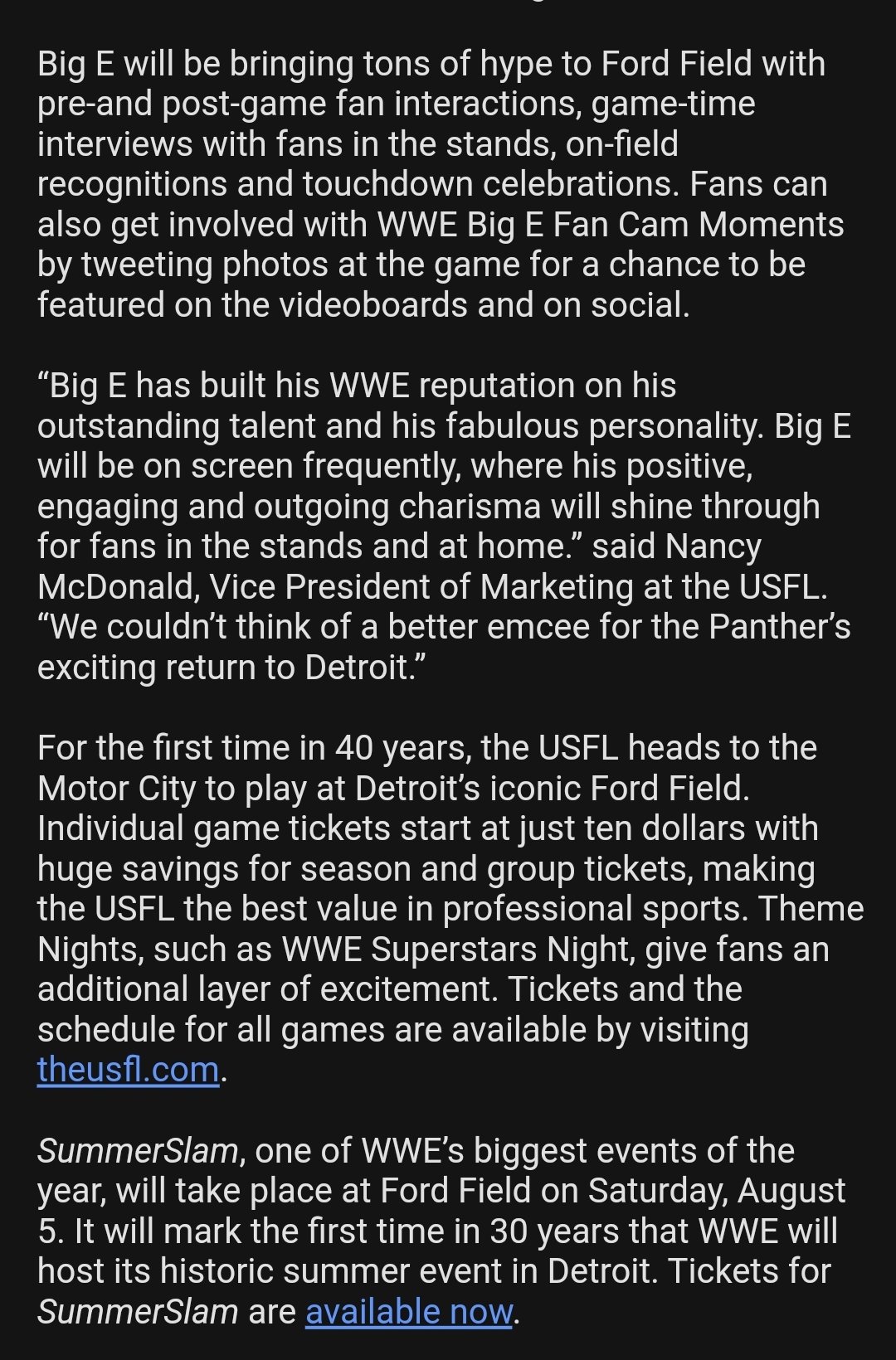 Michigan Panthers name WWE superstar 'Big E' as emcee for home