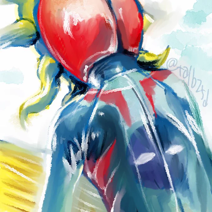 #5rtでエロいイラストを書く見た絵描きさんもやるがんばって詰めました←模写。隙間とか中の人の感じとか見てはいけないラインが垣間見えるのがエロいと思う。あと昭和の厚塗りってなんか肉感的じゃないです?→3Dモデルから起こしました。後足のラインや服の向こうに薄く見える体ってエロス… 