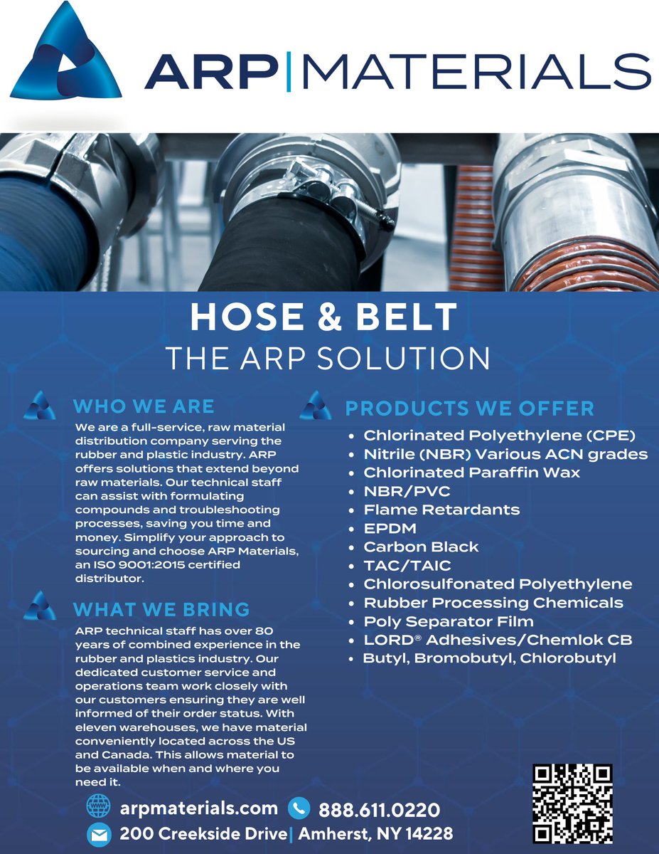 arp_materials's tweet photo. ARP offers what others can't, a complete solution package with technical support to find the right product for you.  

Contact us today for a quote!

#rubberindustry #rubber #arpmaterials #hoses #conveyorbelts #belts #distribution #productmanagement #sales #customersupport https://t.co/R2TuN95Wo1