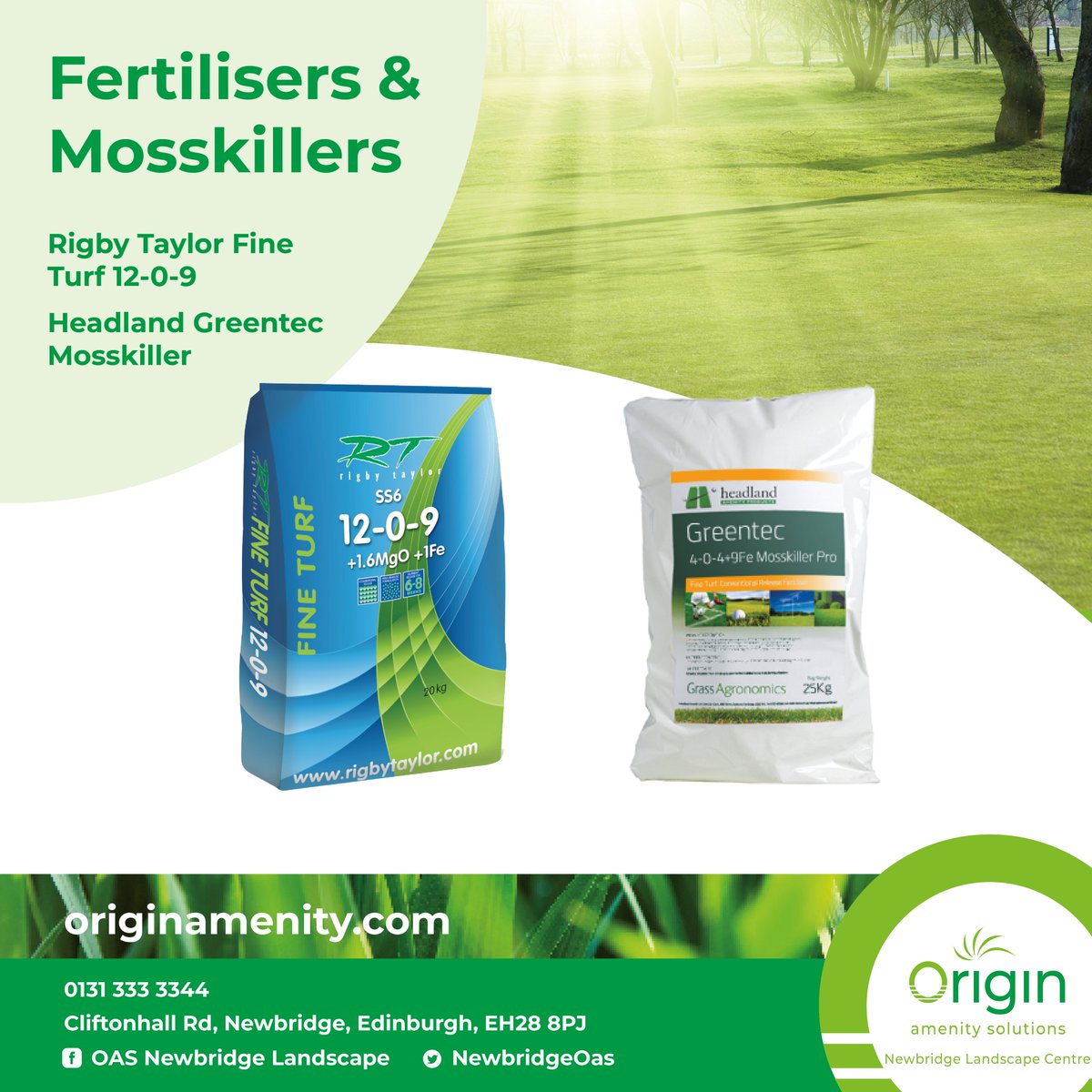 NewbridgeOas's tweet image. We have an extensive range of fertilisers here at #OriginAmenitySolutions, including both these from Rigby Taylor and #HeadlandAmenity 🌱🌱

Don&apos;t hesitate to get in touch for more info!
📞 +44 131 333 3344
📧 scotlandsales@originamenity.com