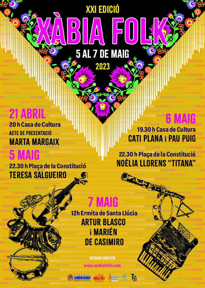 RcfmMerida's tweet photo. [FESTIVALES] El @XabiaFolk ha presentado en el día de hoy, su cartel de la edición de este 2023. Se celebrará del 21 de Abril al 7 de Mayo. #rcfm #radiocronicafolkmusical #festival ##xàbia #folk #worldmusic #radio #mérida #radioonline https://t.co/HBXBBsVPLJ