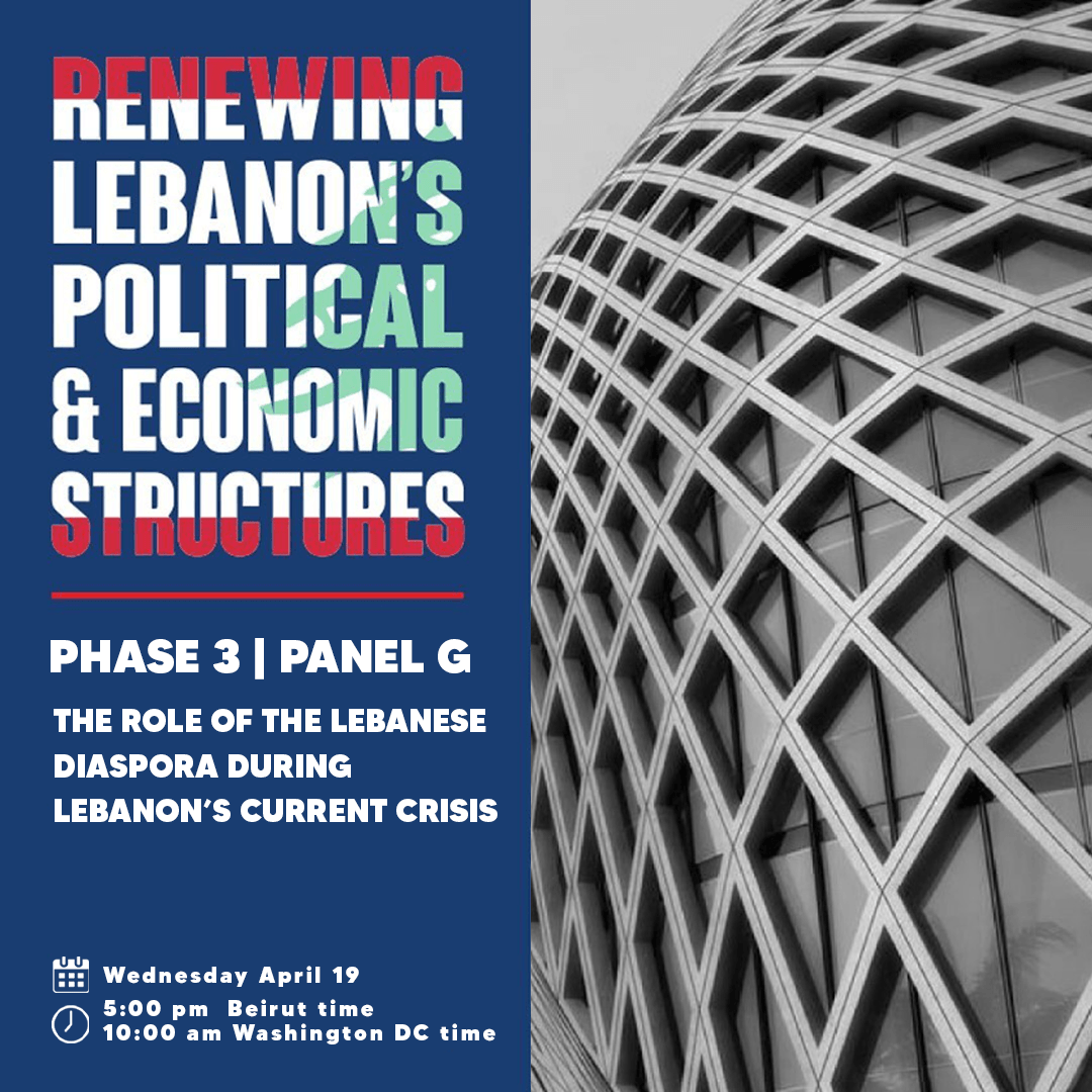 MCFMI's tweet photo. The role of the Lebanese #diaspora at this critical juncture and how they engage, coordinate, and aid those who are most affected by the political and economic crises.
 #renewlebanon #maychidiacfoundation #mcfmi @usembassybeirut  @GebeilyJoseph @ATFLebanon @EdGabrielDC @toni_lb https://t.co/i8JfLxK53j