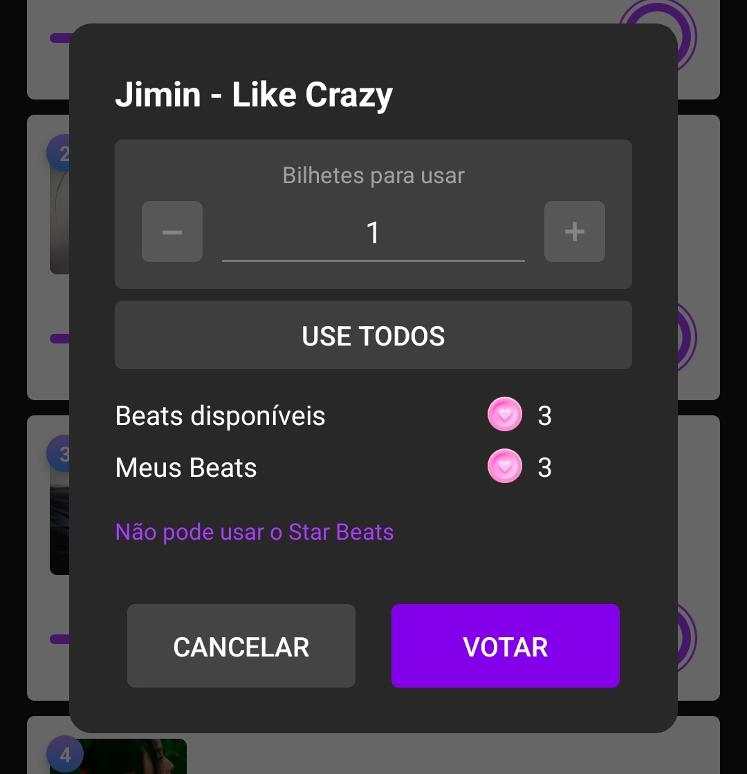 ARMY!! 'LIKE CRAZY' e 'PEOPLE PT. 2' estão atualmente perdendo na votação do MuBeat, que acaba dentro de três dias. Depositem seus votos, e coletem Beats. É bem fácil e rápido.

VOTEM EM LIKE CRAZY NO MUBEAT ‼️
Link: mubeat.page.link/Dni9
