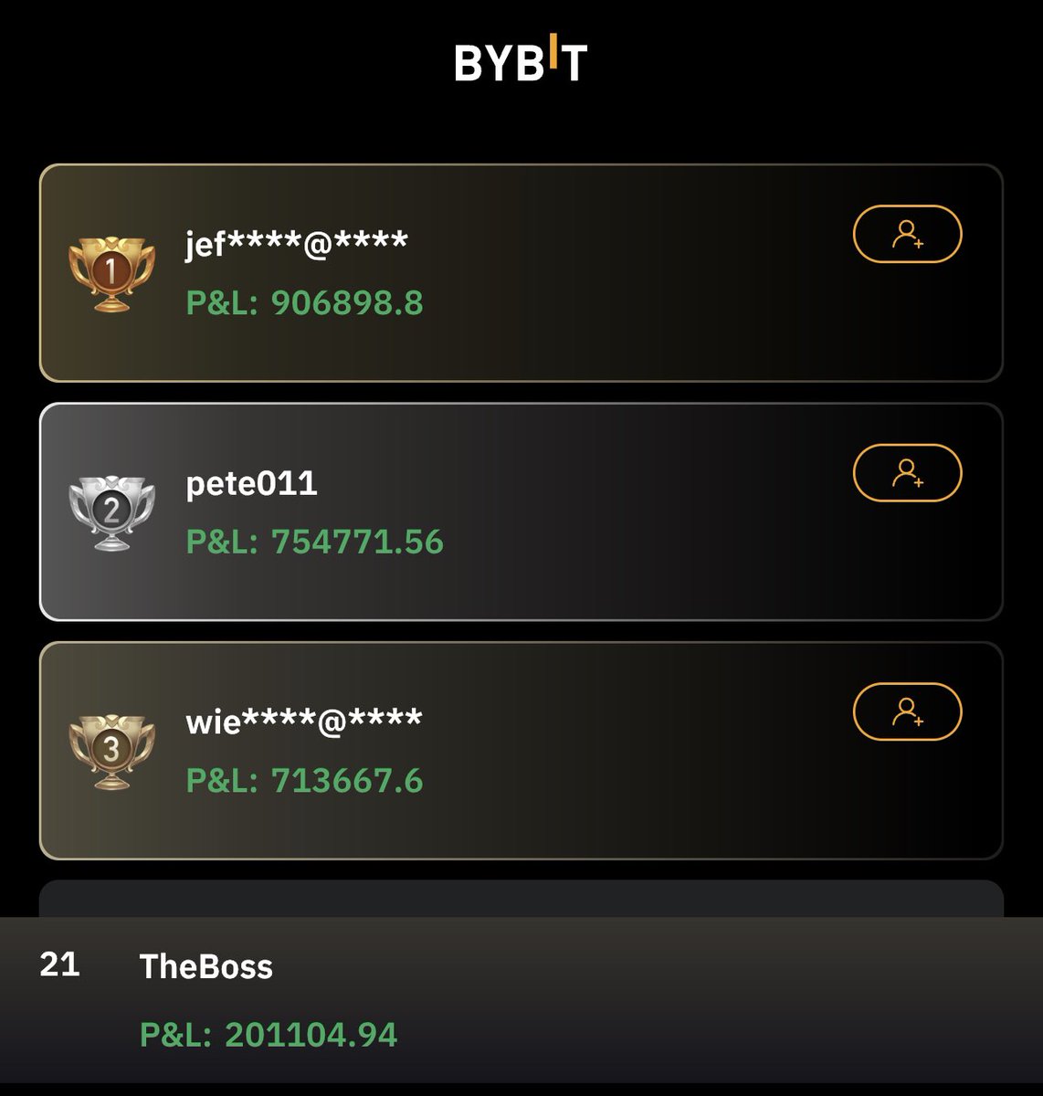 I am the 21st most profitable trader on Bybit the past 7 days 🤙