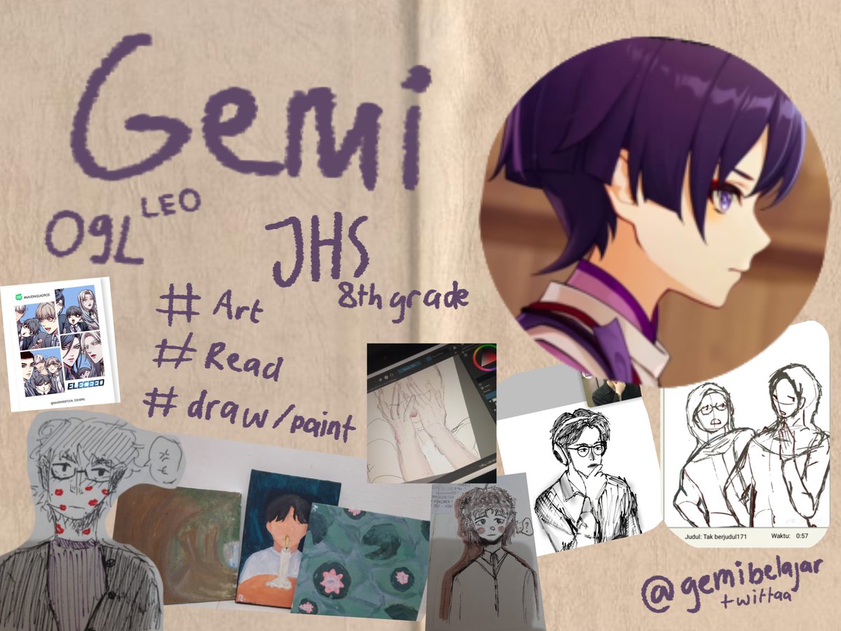 gemibelajar's tweet image. hello there! #studytwt &amp;lt;3 ᵕ̈
I'm new to studytwt ♪
mau cari teman agar lebih semangat ngambis!! ✍🏼
about me:
🍪 gemi or gema is fine too! 
🥛 she/her 
🍪 09L, 8th grade, infp-t
🥛 draw, anime, manga 12/7
🍪 indo based

help rt n like if u see this, matur 
#studytwt #AMBISVERSE