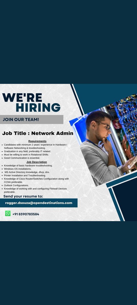Stellarlight18's tweet image. #networkadmin #networking #activedirectory  #goa #openings #jobs