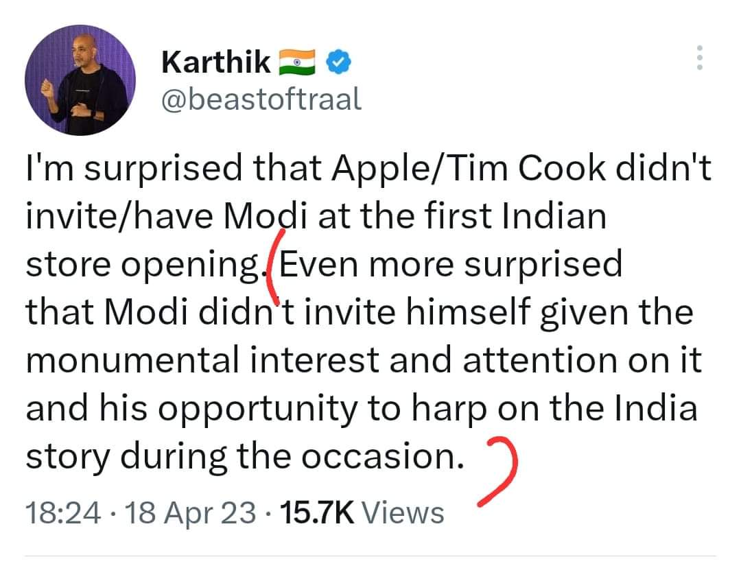 Tim Cook was smart enough to know that if he invited Modi to the #AppleBKC inauguration, few days later he would have been forced to handover #Apple to Adani....