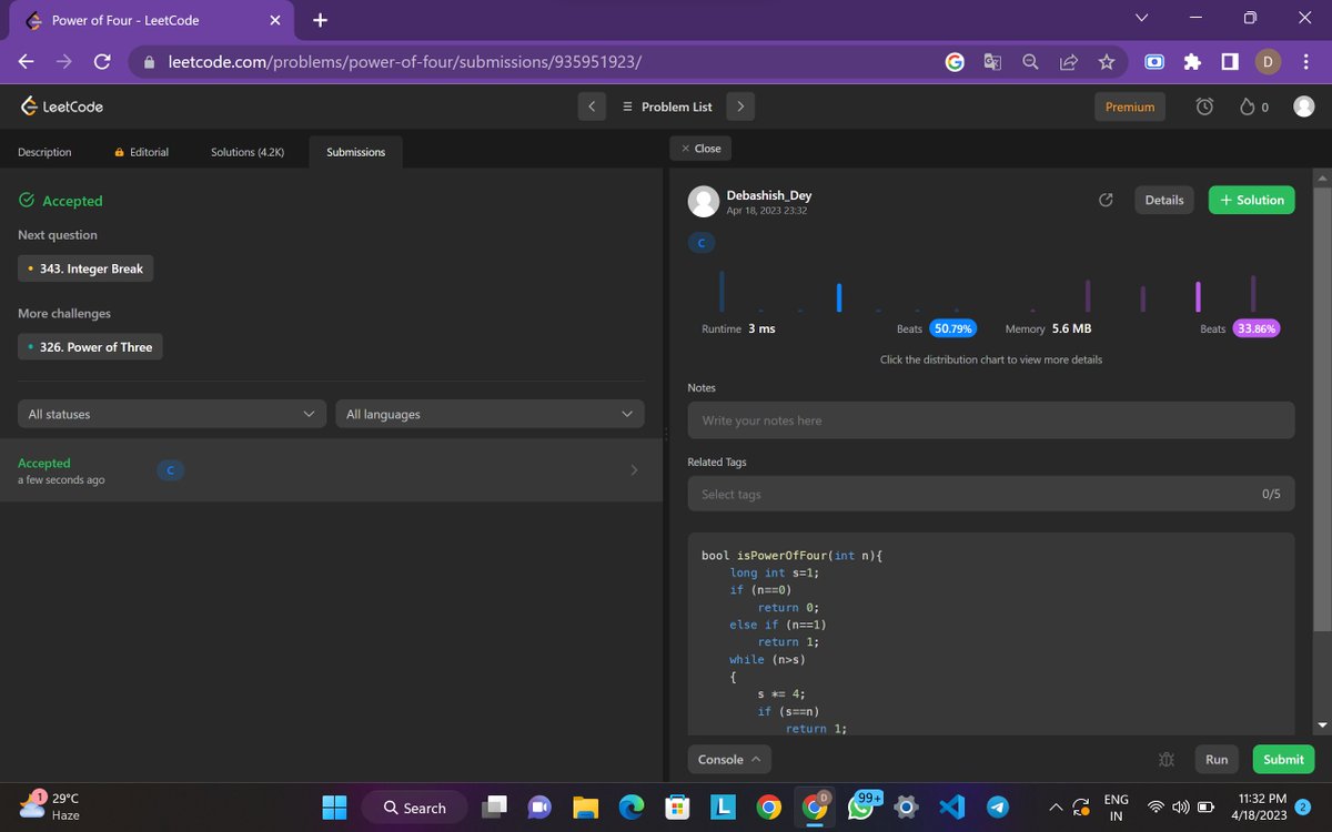 DDebashishDey's tweet photo. Hello Folks,

I have completed #Day14 of  #25DaysofCode Program with @scaler_official 

Problem- Power of Four
My code link: https://t.co/1oFOCfEPf6

Scaler discord link : https://t.co/WGyVR6HFGx
Partner: @iam_santanu03 

#scalerdiscord #codewithscaler #scaleracademy #scaler30doc https://t.co/Y1eviVmdKy