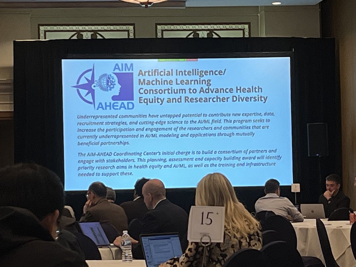 SwathiThaker's tweet photo. Learning about @AIM_AHEAD, a great initiative to increase diversity in AI and machine learning! #Bridge2AI2023 @cctsnetwork https://t.co/AKAfwB8AlS