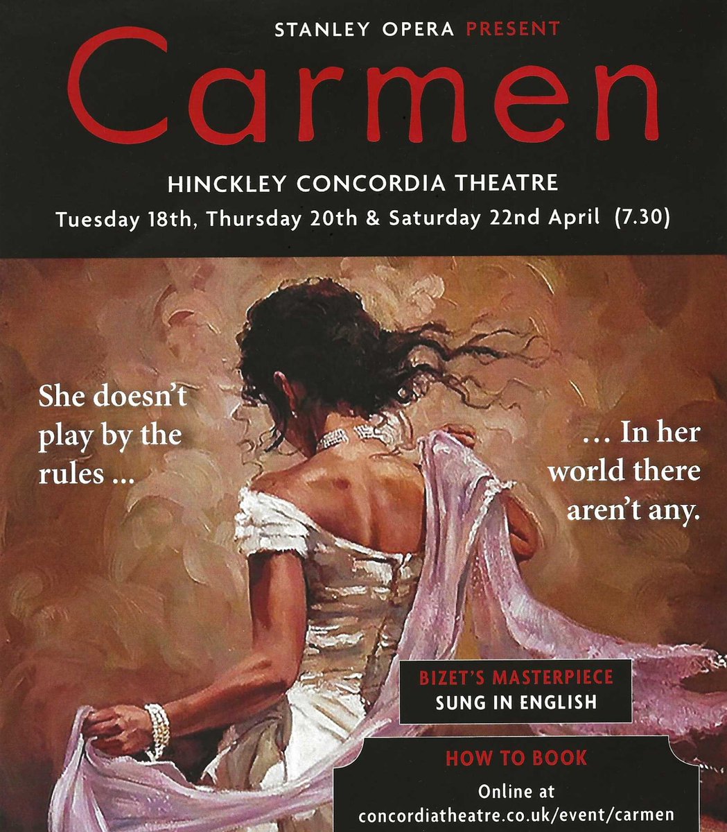 Tonight is the opening night of Stanley Opera's production of Carmen. Starring friends and family, including in the leading role of Carmen.

With a few tickets still available for Thursday and Saturday, why not treat yourself to a night at the Opera.

concordiatheatre.co.uk/event/carmen/