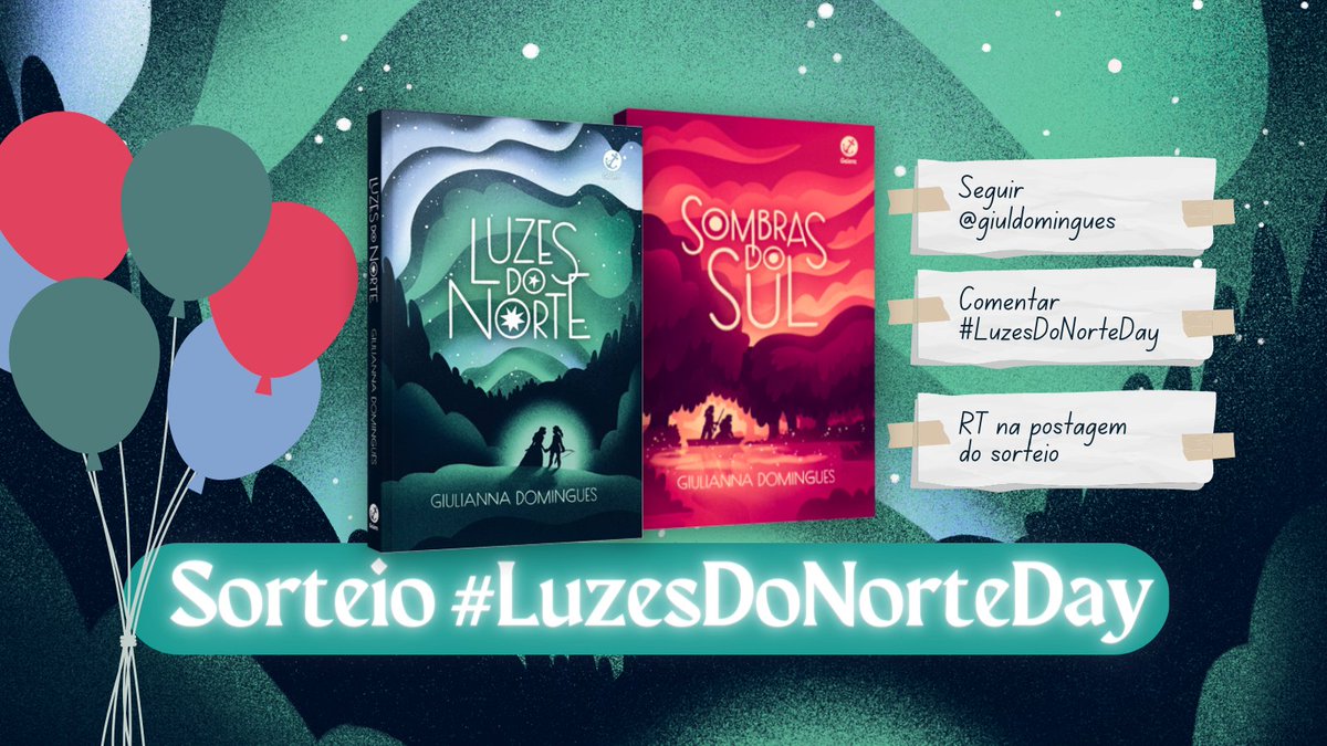 giuldomingues's tweet photo. SORTEIO #LuzesDoNorteDay
Pra comemorar 1 ano de lançamento do livro de 2022 (eleito pela @Capricho), vou sortear 2 exemplares cada de LUZES DO NORTE e SOMBRAS DO SUL.

Regras:
✨Seguir esse perfil
✨Comentar #LuzesDoNorteDay nesse post
✨RT nesse post

Resultado hoje às 20h! https://t.co/FJKf2EBULs