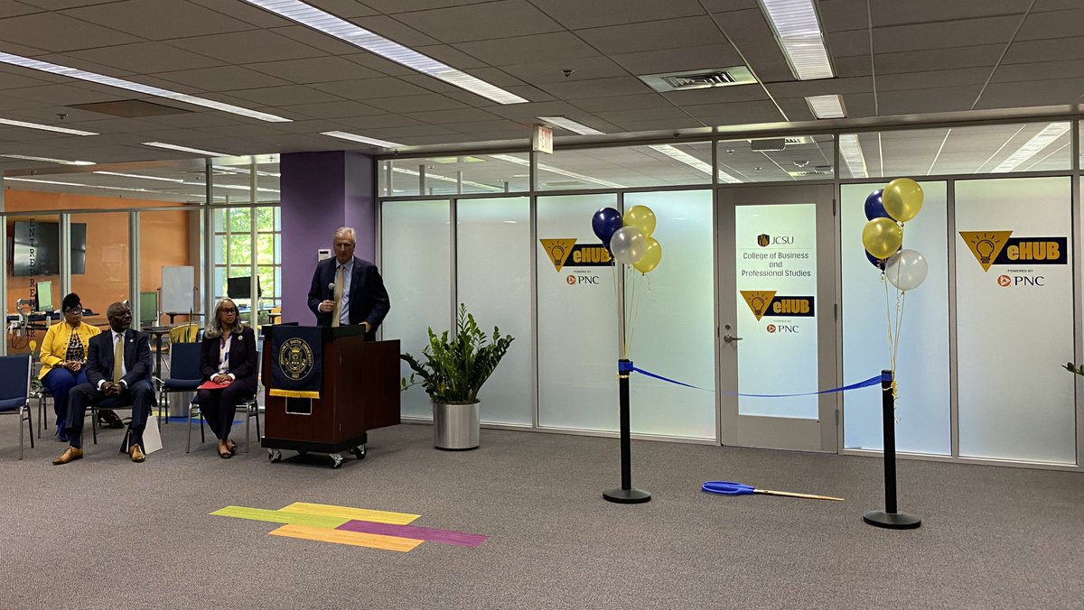 Happening now: <a href="/PNCBank/">PNC Bank</a> Regional President Weston Andress joins <a href="/JCSUniversity/">Johnson C. Smith U.</a> leaders to celebrate the opening of the eHub powered by PNC.