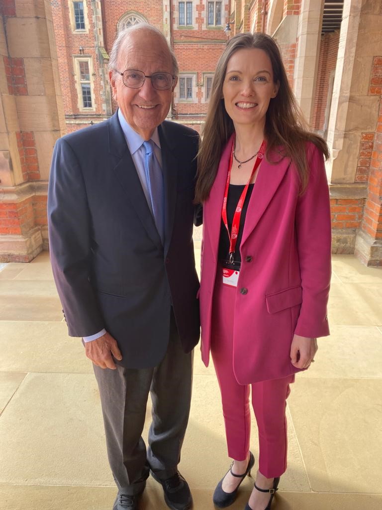 QGI_QUB's tweet photo. Senator George Mitchell and Professor Karen McCloskey reflecting on the work of the Patrick G Johnston Centre for Cancer Research ahead of the 'Cancer knows no borders' event today.

#Agreement25 #GeorgeMitchell #LoveQUB https://t.co/mkgejK1VjB