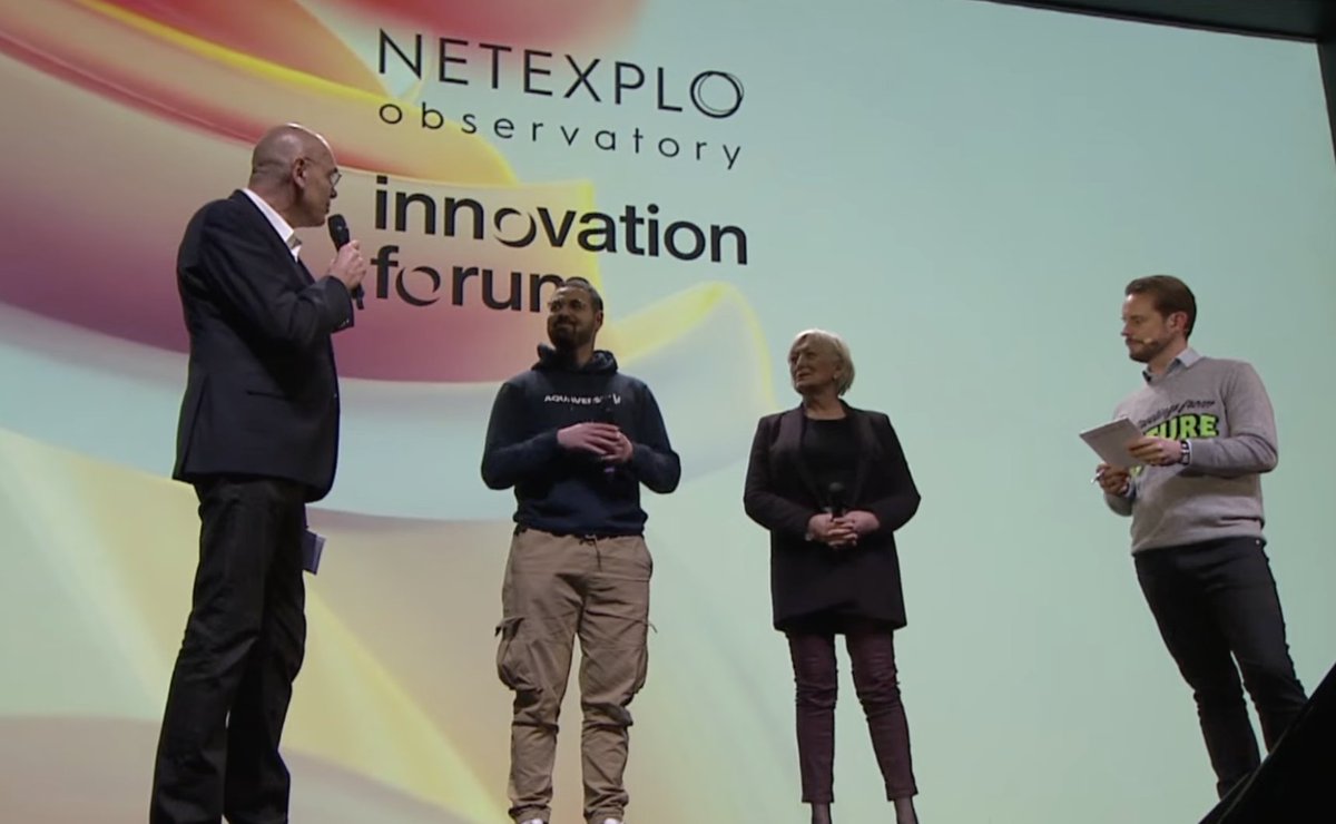 Netexplo's tweet photo. @TheAquaverse Welcome back, @TheAquaverse!

Dolian Barkallah, CEO, is on stage with Senator @C_MorinDesailly and Netexplo's President and Founder Thierry happe. https://t.co/nVTNzuRma2