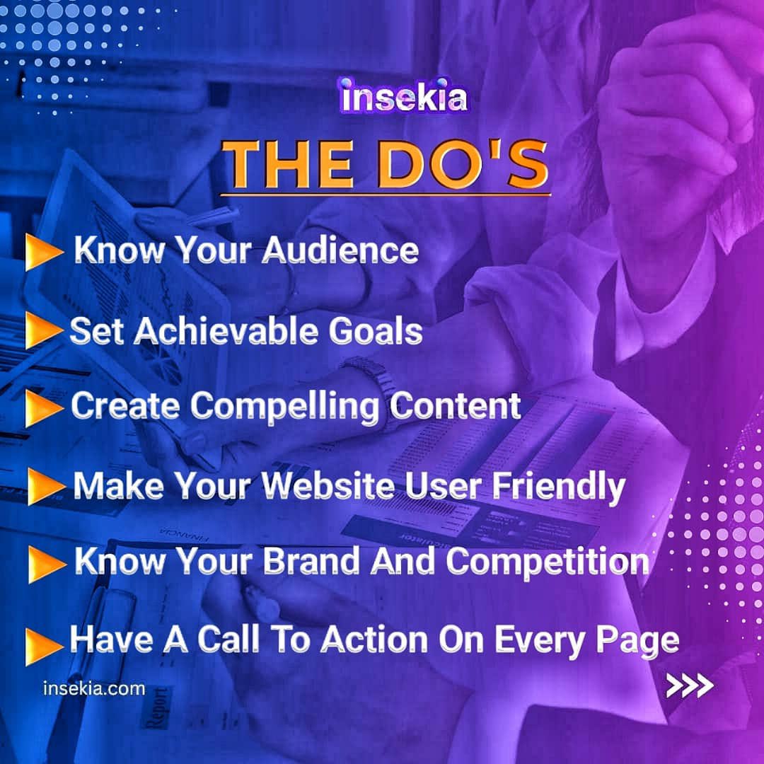 Insekia_llc's tweet photo. Don’t rush and open an Inbound marketing enterprise without following these tips in digital marketing. Make every Do’s an important tread board in your strategies and every Don’ts as that steer clear of your path towards success. #allocutionpresidentielle  #UntilWeMeetAgainJHOPE https://t.co/5MBRxNMyPJ