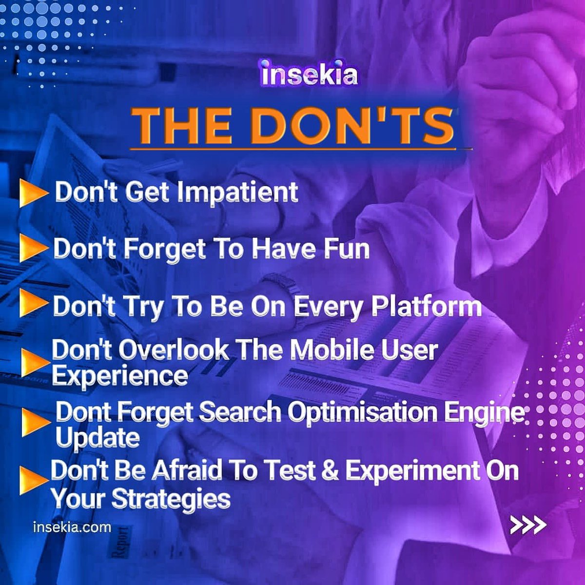 Insekia_llc's tweet photo. Don’t rush and open an Inbound marketing enterprise without following these tips in digital marketing. Make every Do’s an important tread board in your strategies and every Don’ts as that steer clear of your path towards success. #allocutionpresidentielle  #UntilWeMeetAgainJHOPE https://t.co/5MBRxNMyPJ