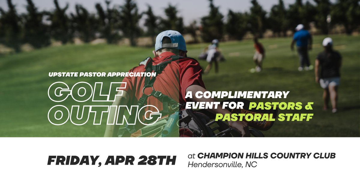 BFofSC's tweet image. Just a few spots left! This is a free golf event for upstate Pastors and Pastoral staff at Champion Hills Country Club in Hendersonville, NC on Friday, April 28th at 12:30pm.

Visit our website mybfsc.org/golf to register! Spots are first come, first serve.