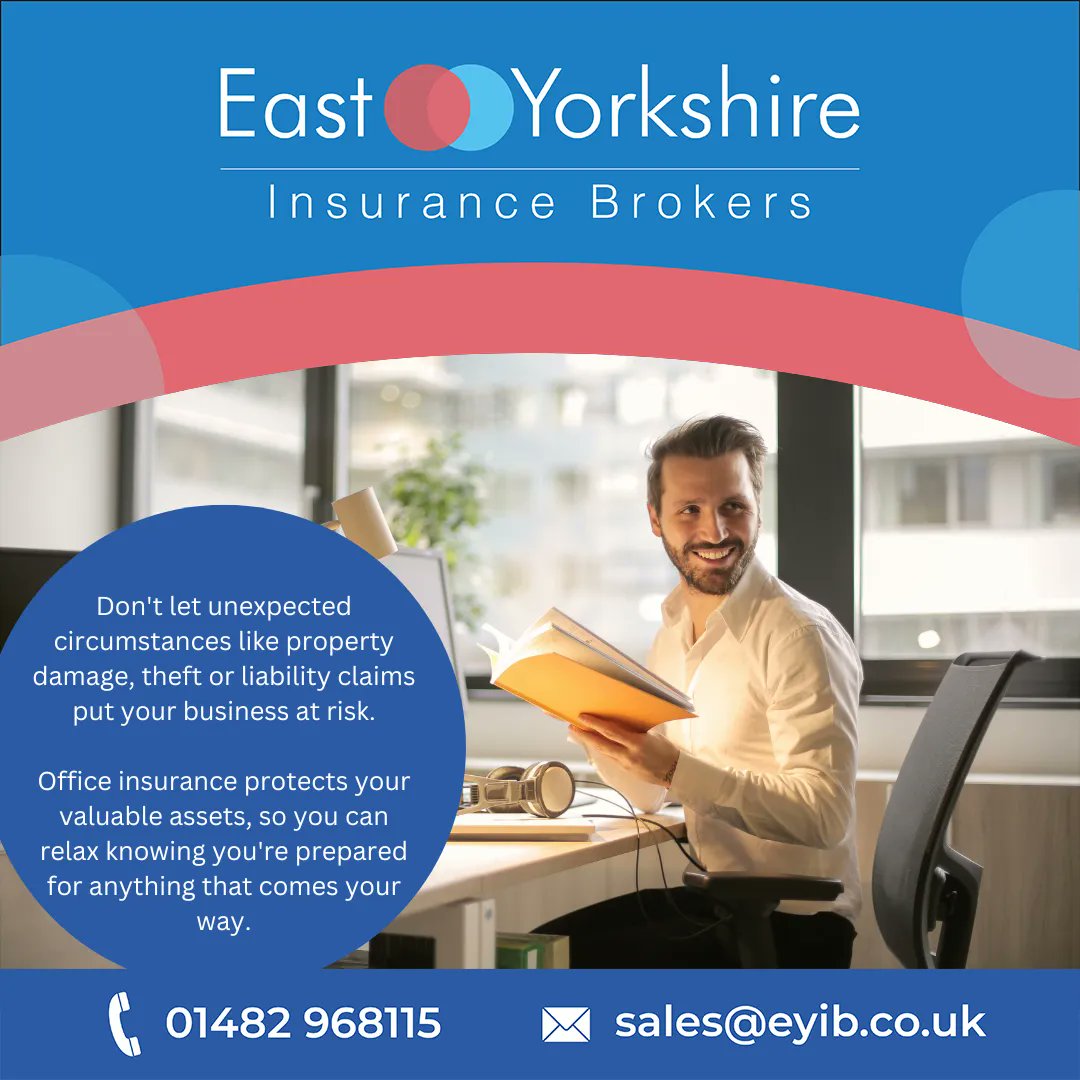 eyinsbrokers's tweet image. Eliminate worry by protecting your business from financial losses.

Office insurance covers:

✅Damage to property
✅Theft
✅Increased cost of working
✅Legal liabilities 

Invest in office insurance today for peace of mind.

Contact us on:
☎️01482 968115

#officeinsurance  #eyib