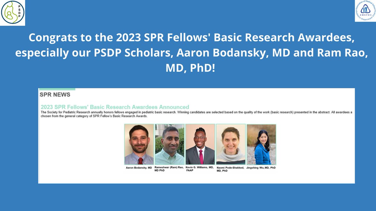 Ecstatic to see two of our PSDP Scholars, Aaron Bodansky and Ram Rao, named among the 2023 SPR Fellows' Basic Research Awardees. Keep up the great work! For more details of their awards, please see tinyurl.com/2p8my3yw @PSDP_AMSPDC @amspdc @SalliePermar @SocPedResearch