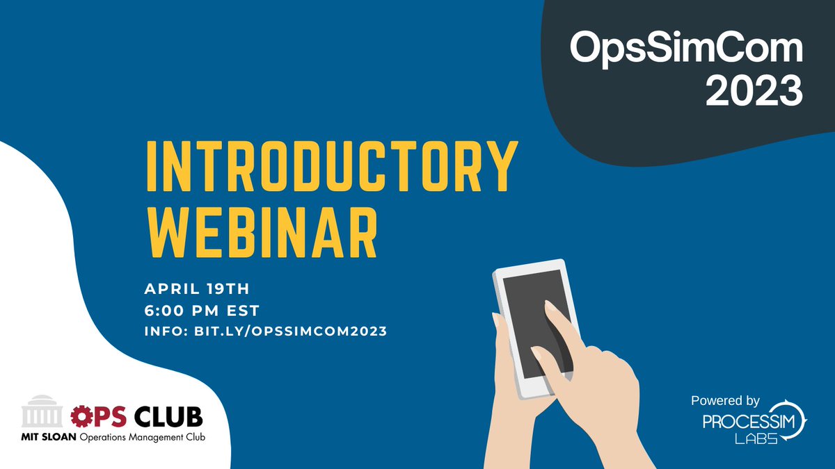ProcessimLabs's tweet image. 📢 Don’t forget to register for the #OpsSimCom2023 introductory webinar!

It’s happening on April 19th at 6 pm EST.

Join us online to learn more about the event and our best-selling Operations Management simulation game!

#OpsSimCom #OperationsManagement #SimulationGames