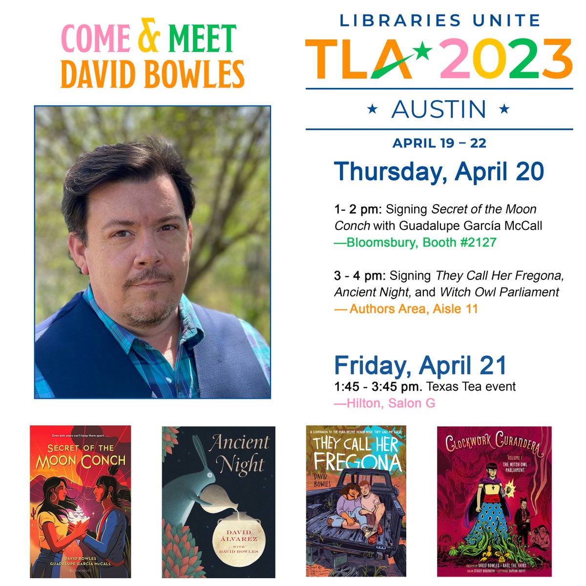 Attention #librarians, #teachers & other folks attending the Texas Library Association conference this week—here's my schedule! Come find me, get a free book, chat me up. 

#tla #txla #texaslibraries #library #authorlife #librariesrock #author #school #picturebook #kidlit #YA #MG