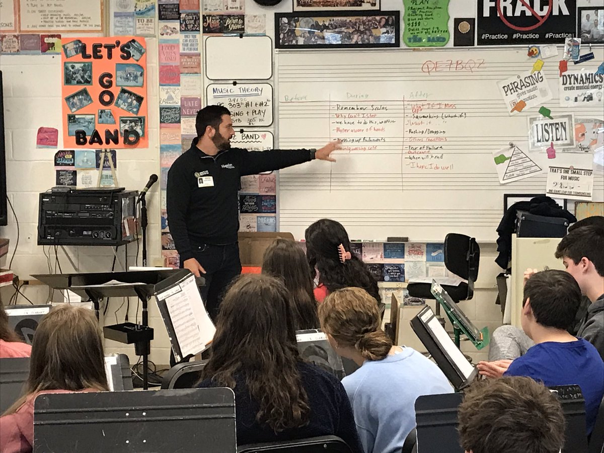 MsKluga's tweet photo. Today @yhsbands enjoyed a performance psychology talk by ‘14 alum @MentalJoe_ 

Whether on the stage, athletic field, or in academics, all students navigate the mental aspects of performing. Thank you for sharing your expertise with us!
@YHSDeGennaro @YorktownCSD @FirstNighters https://t.co/tlX9HXZI2a