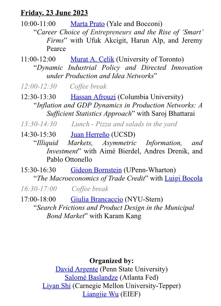 🚨 The program of our Pizzanomics Workshop on Macroeconomics is out! 

Join us on June 22 and 23!