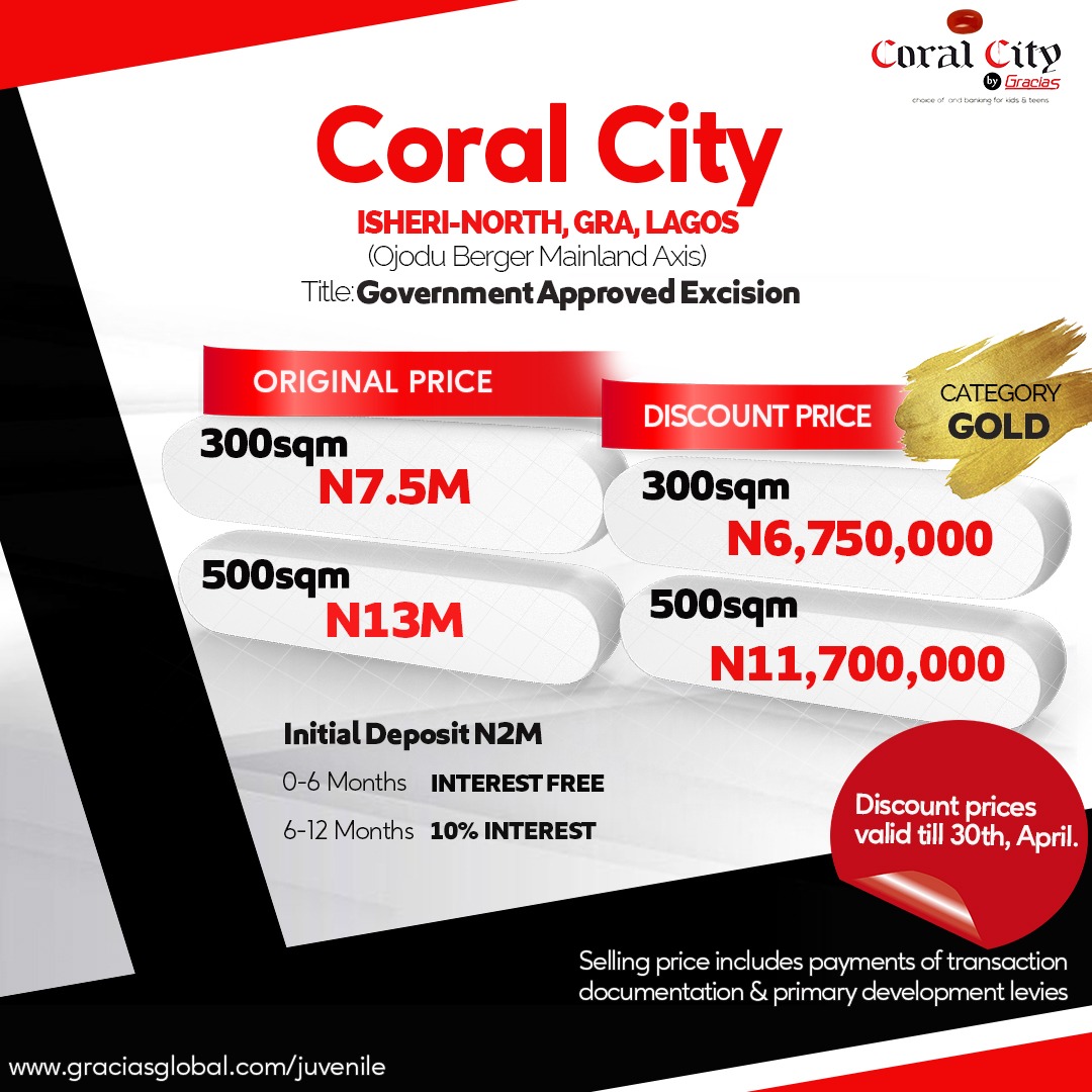 Coral City Isheri North discount price Update

Greetings everyone ✨ here's to inform you that the discounted price for Coral City Isheri North GRA Lagos is now on and valid till 30th April 2023

#propertyforsale #property #lekkiepeexpressway #coralcity #lagos #realestatenigeria