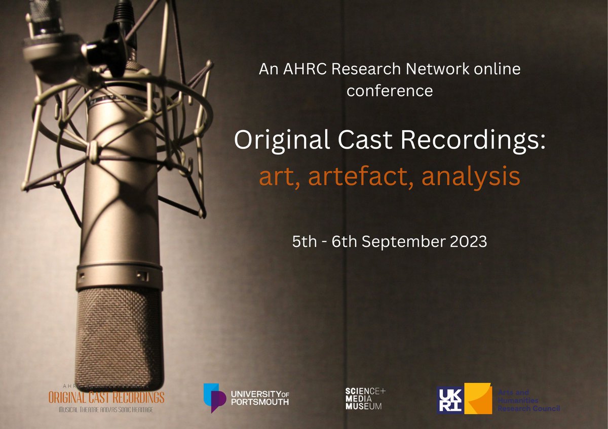 A two-day conference of presentations, panels and discussion exploring the history, production,
consumption and cultural significance of musical theatre on record, 1900 - present day.

Submission deadline April 21st 2023
sites.google.com/port.ac.uk/ocr…