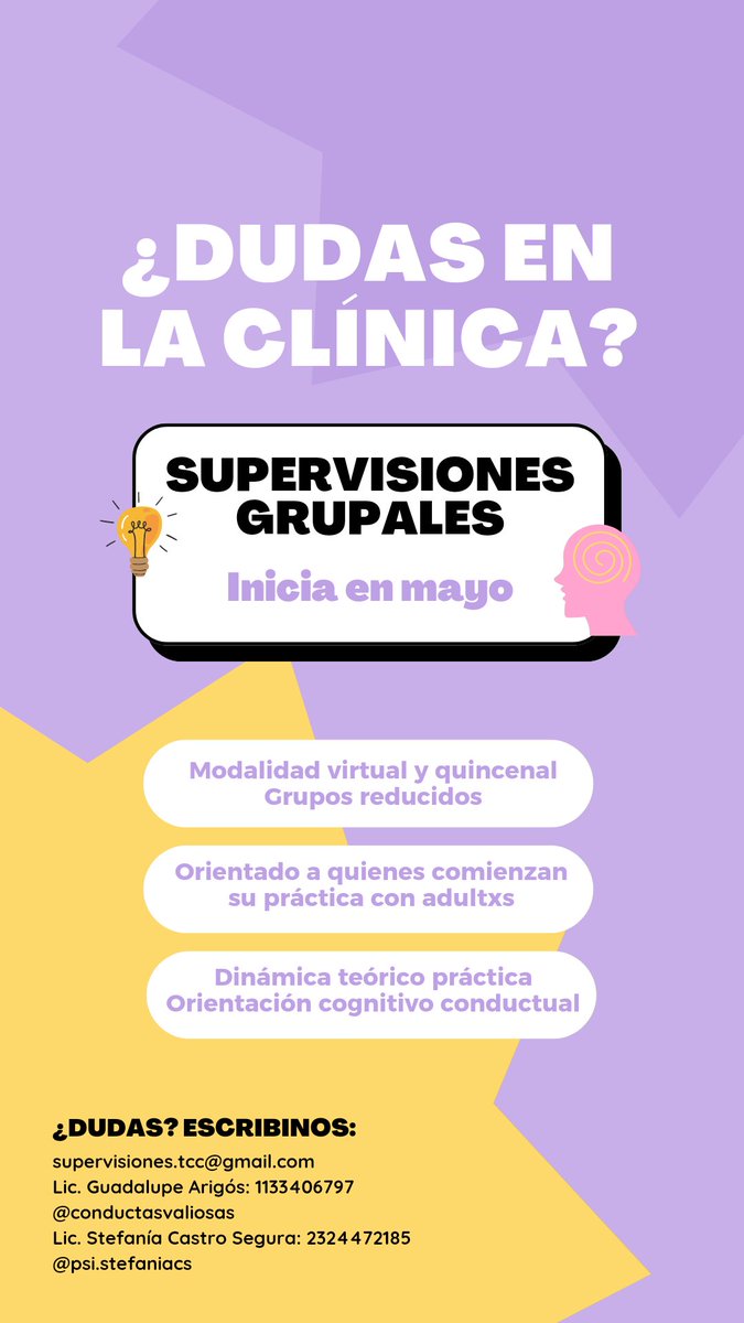 UnPatronus's tweet photo. Somos Guada y @steficastros, estamos armando dos grupos de supervisión grupal:
▶️ Arranca en mayo y es quincenal
▶️ Largamos los viernes 9hs. Si ese se llena, abrimos el horario de martes 19hs
(Sigue) https://t.co/Ai5CIJ6Seo