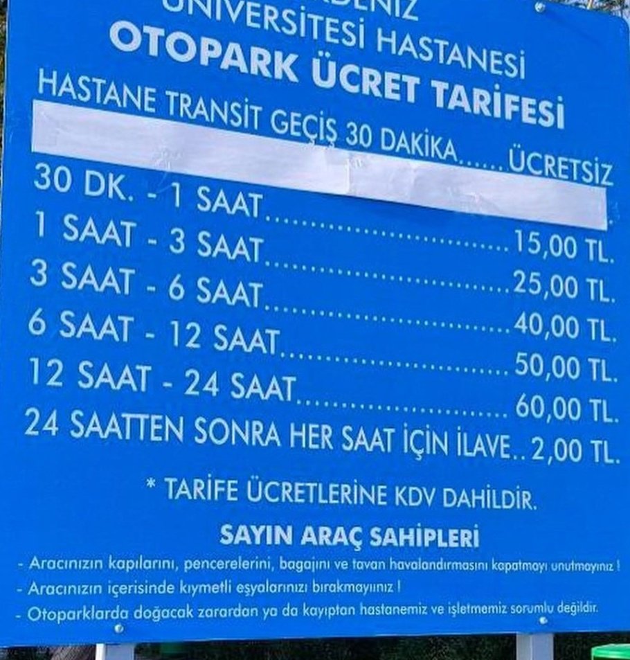 Hastane otoparkları ücretsiz olmalı.. Vatandaş mecbur kaldığı için hastaneye geliyor. Sık sık hastaneye gelmek zorunda kalan hastalar için bu ücretler çok yüksek.