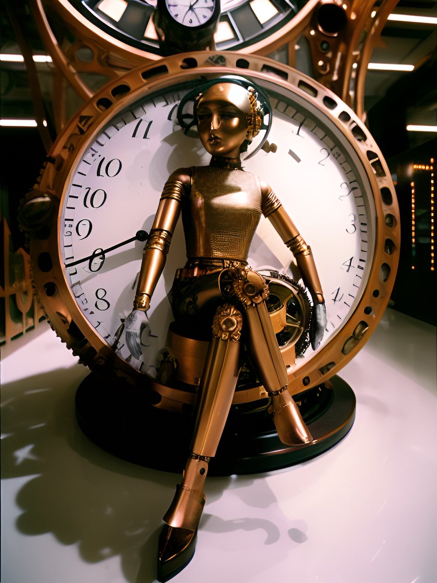 AArtshow's tweet photo. When all you have is timeโฆ #ai #aiart #aigenerated #aigeneratedart #dreambywombo #cyborg #femalecyborg #clockpunk #aartshow https://t.co/6Q5sLM7WkH