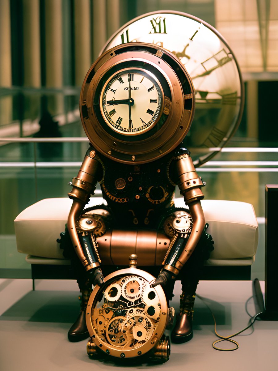 AArtshow's tweet photo. When all you have is timeโฆ #ai #aiart #aigenerated #aigeneratedart #dreambywombo #cyborg #femalecyborg #clockpunk #aartshow https://t.co/6Q5sLM7WkH
