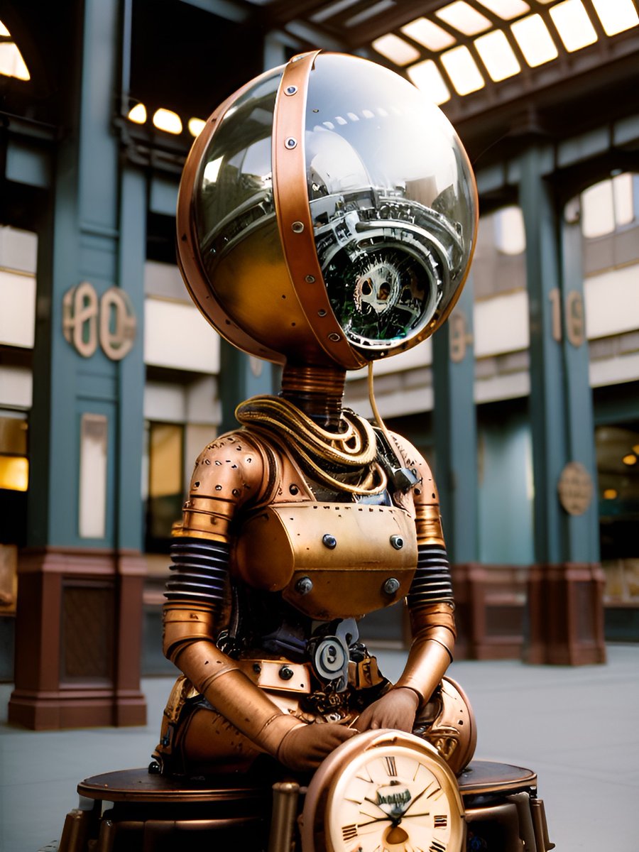 AArtshow's tweet photo. When all you have is timeโฆ #ai #aiart #aigenerated #aigeneratedart #dreambywombo #cyborg #femalecyborg #clockpunk #aartshow https://t.co/6Q5sLM7WkH
