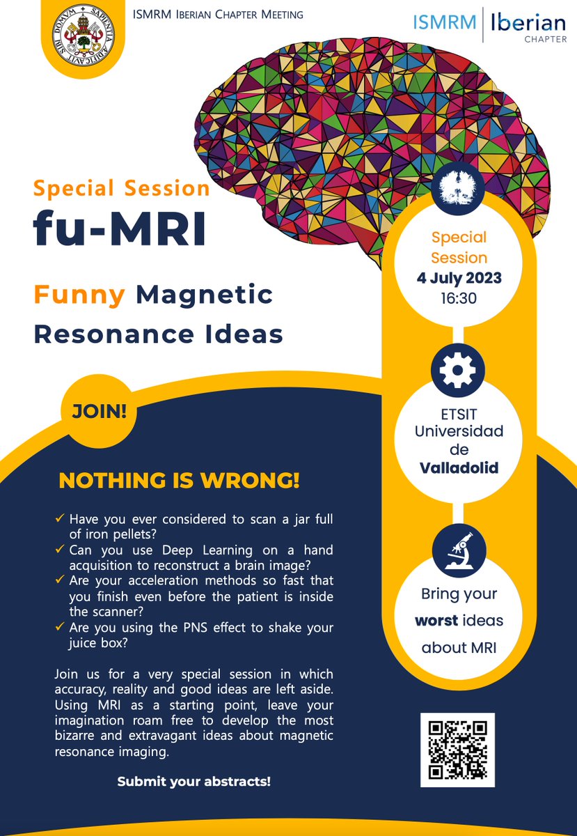 Santiago Aja-Fernandez (@santiagoajafer1) on Twitter photo We proudly present the special session "Funny Magnetic Resonance Ideas (fu-MRI)" for the next ISMRM Iberian Chapter meeting. <a href="/ISMRMIberian/">ISMRM Iberian Chapter</a> <a href="/DiffusionISMRM/">ISMRM Diffusion Study Group</a> <a href="/wmsgISMRM/">ISMRM White Matter Study Group</a> We proudly present the special session "Funny Magnetic Resonance Ideas (fu-MRI)" for the next ISMRM Iberian Chapter meeting. <a href="/ISMRMIberian/">ISMRM Iberian Chapter</a> <a href="/DiffusionISMRM/">ISMRM Diffusion Study Group</a> <a href="/wmsgISMRM/">ISMRM White Matter Study Group</a>