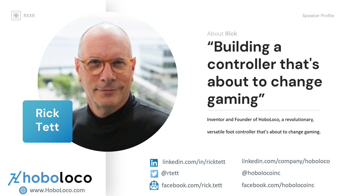 theXRman's tweet photo. One speaker in today's #RXXR session is Rick Tett, who has invented a foot controller that can be used for 2D (pancake) and VR experiences - for use in gaming, medical, and life in general.
@hobolocoinc 
Come join us to learn more https://t.co/WQ0BywUaZr