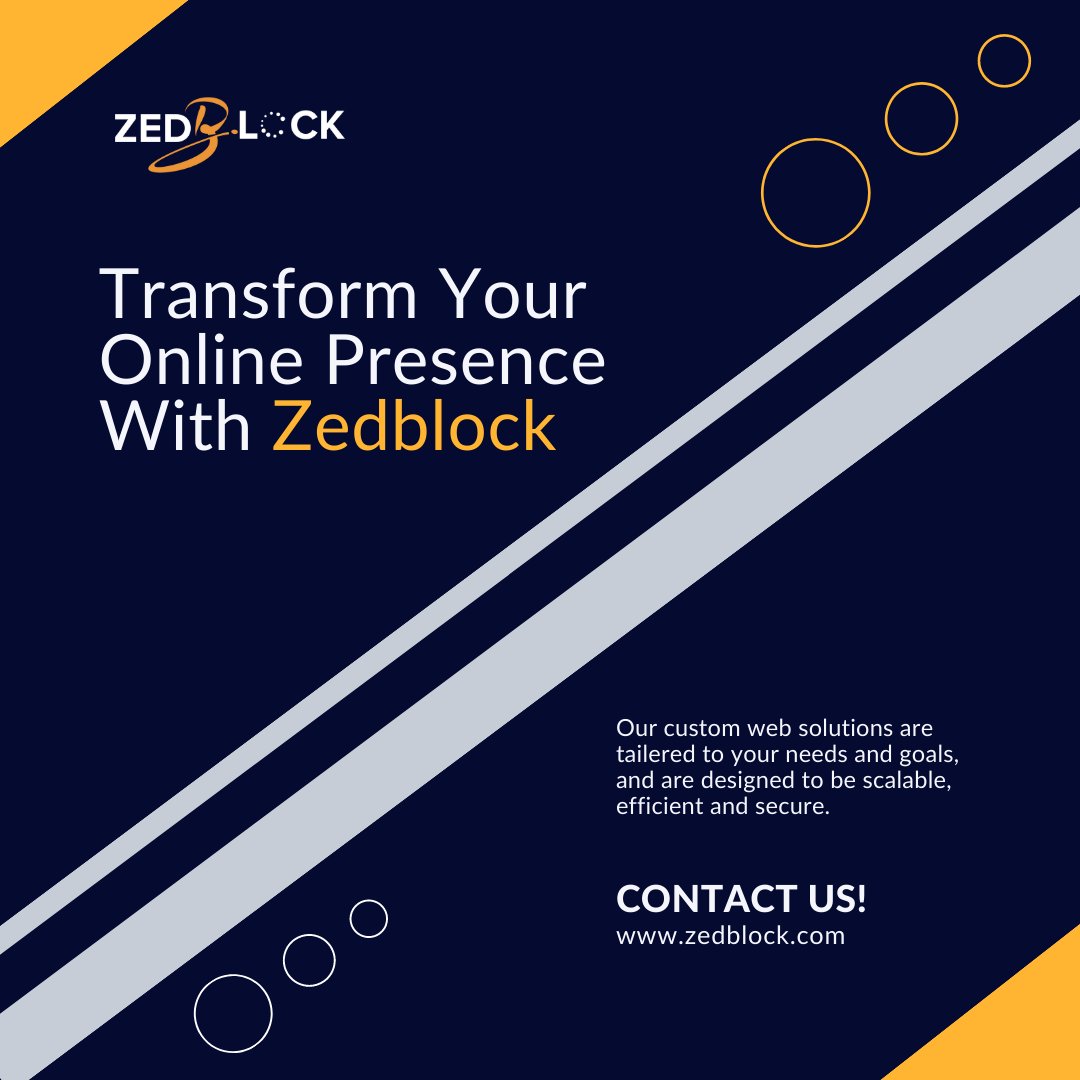 _Zedblock's tweet image. Contact us today to achieve your web development goals. #webdevelopment #customwebsolutions #fullstackdevelopment #digitaltransformation #onlinemarketing #AIchatbots #ecommerceplatforms #googleAPI #facebookAPI #webdesign #webdevelopmentagency #Zedblock #contactustoday #secureweb
