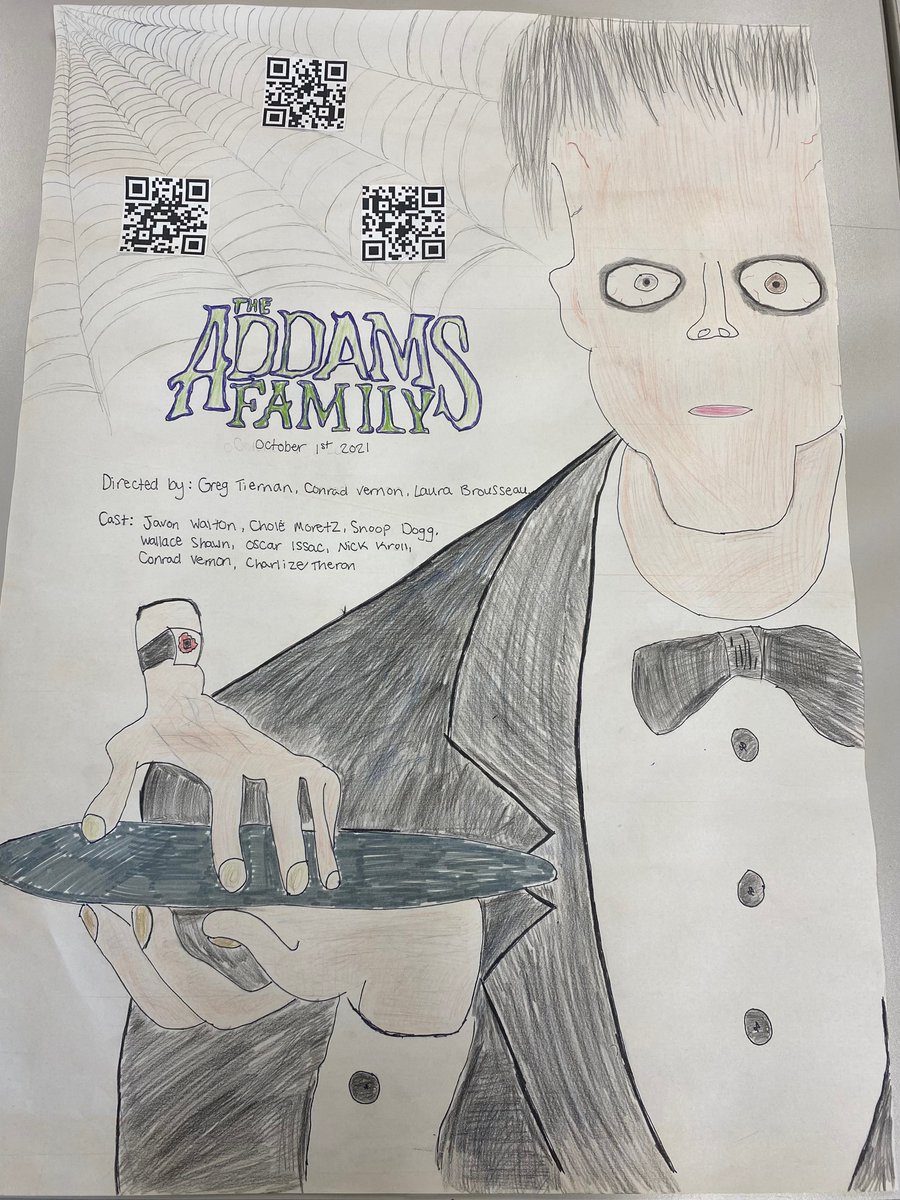 ChristineMatash's tweet photo. Students in Lit & Film created movie posters and added QR codes - history on the film, trivia, and iconic film clips. Next students choose posters and completed a 3-2-1 based on the information they found with the QR codes. #4xADS #appledistinguishedschools #SHSEdTech #iPad https://t.co/DKxknykaYd