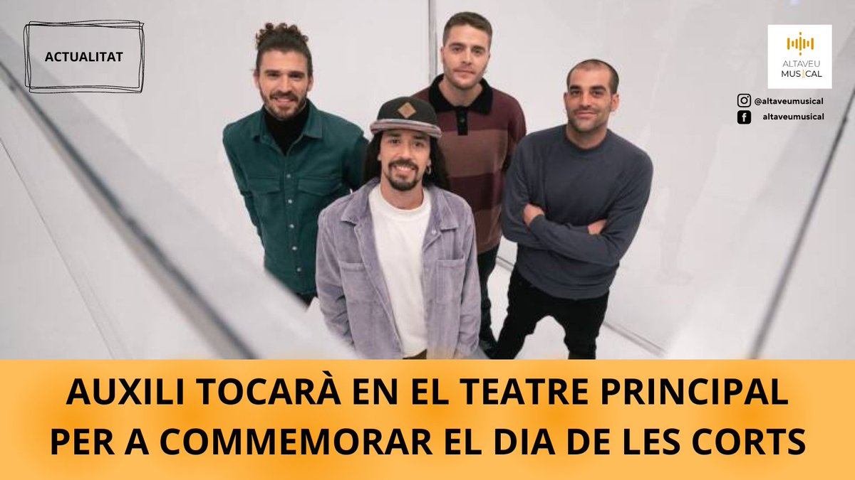 🎖️ <a href="/Auxili_Band/">AUXILI</a> tocarà en el Teatre Principal per a commemorar el Dia de les Corts

📢 La banda valenciana interpretarà algunes de les seues cançons més populars en un dels espais culturals més emblemàtics de la ciutat

Més a 👉 bit.ly/43BJ6Nj