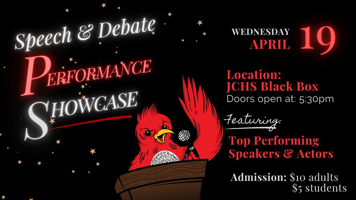 We invite all in JC and surrounding areas to come watch our award-winning Speech &amp; Debate Team, as we feature our top performances of the year! The students would love to see you!