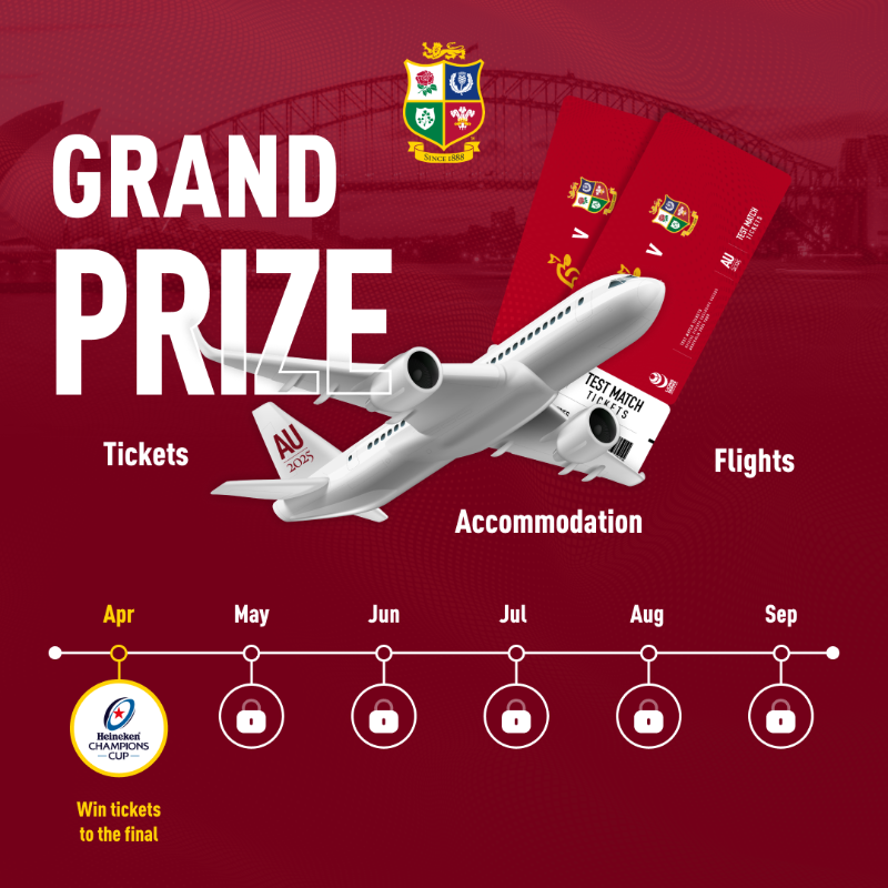 lionsofficial's tweet photo. WIN the ultimate Lions Tour to Australia in 2025 for two 🇦🇺

🎫 Two tickets to all three Lions Tests
✈️ Return flights and accommodation
🦁 Access to exclusive Lions events

🏆 Plus enter this month to win 2 x tickets to the @ChampionsCup final!