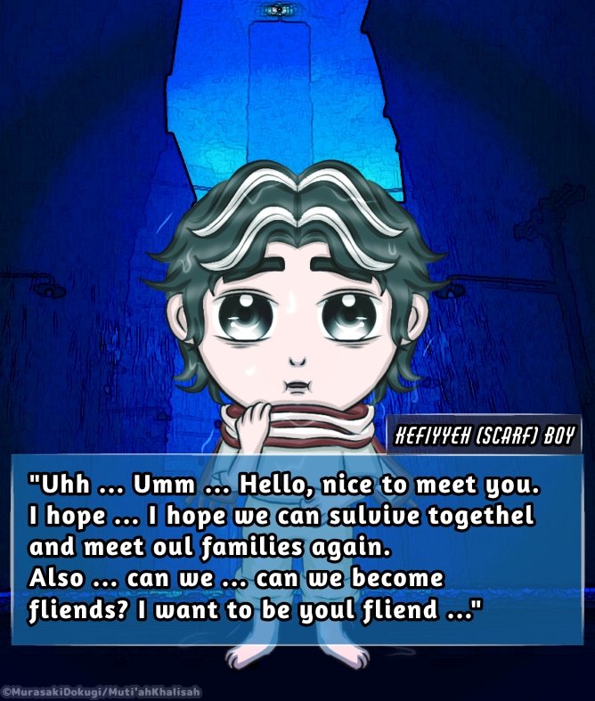 mutiah_khalisah's tweet photo. Kefiyyeh/Scarf Boy (OC) credit to me. Background credit to Bandai Namco &amp; Tarsier Studios. #originalcharacter #Littlenightmares2 #ficlore #rainstorm #palecity https://t.co/QitkAw5aAu