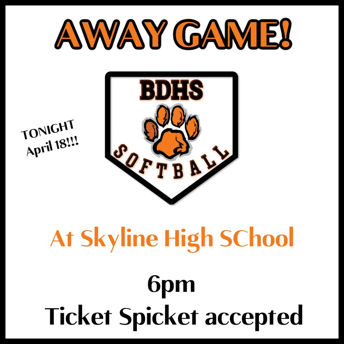 It’s Game Day!!  Your Lady Tigers travel to take on the Skyline Hawks @ 6:00.  Get your tickets at TicketSpicket.com.  See everyone there!!