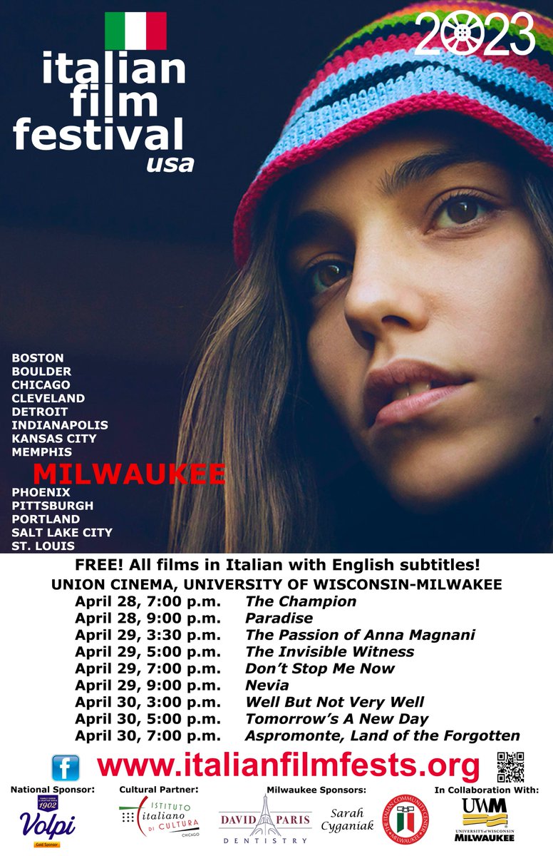 ItalianUWM's tweet photo. Italian Film Festival USA-Milwaukee April 28-30, 2023 https://t.co/oke3rAsxd9