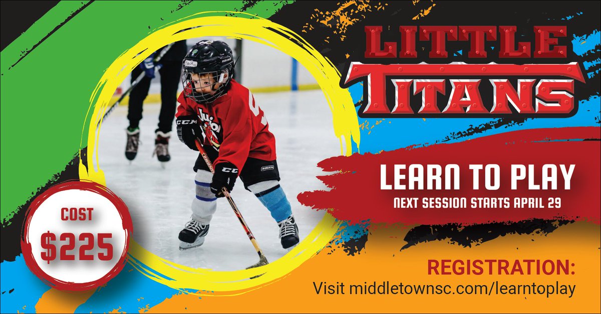 The Spring 2023 session of Little Titans Learn to Play Hockey begins April 29. This seven week program is the first introduction to the skills of the game of hockey. For more information and to register, visit middletownsc.com/learntoplay