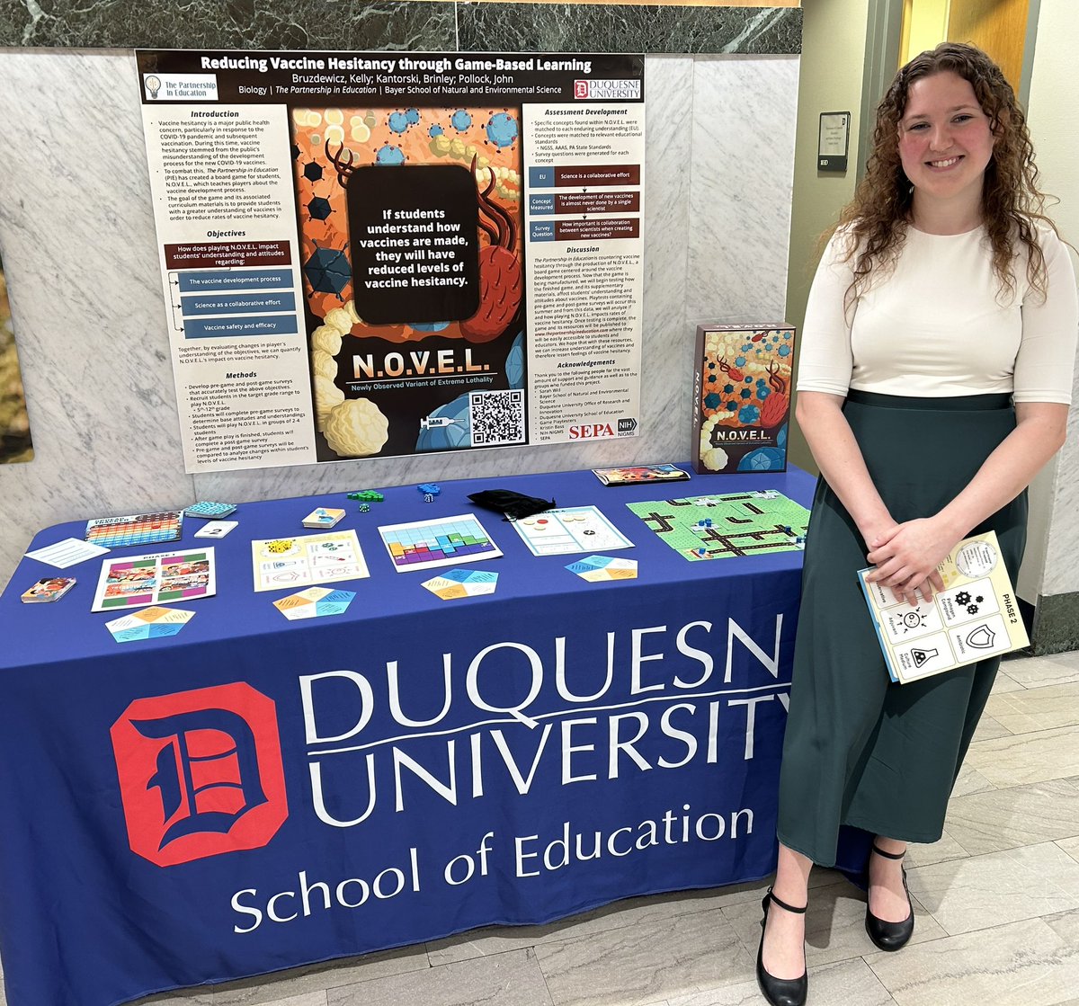 The Partnership in Education (@partnershipined) on Twitter photo Our talented undergraduate researcher, Kelly Bruzdewicz is presenting her work on our board game, N.O.V.E.L. at <a href="/DUSchoolofEd/">School of Education</a> Community-engaged Learning and Equity Showcase today! Stop by Canevin Hall from 11:00 to 1:00 to check it out! Our talented undergraduate researcher, Kelly Bruzdewicz is presenting her work on our board game, N.O.V.E.L. at <a href="/DUSchoolofEd/">School of Education</a> Community-engaged Learning and Equity Showcase today! Stop by Canevin Hall from 11:00 to 1:00 to check it out!